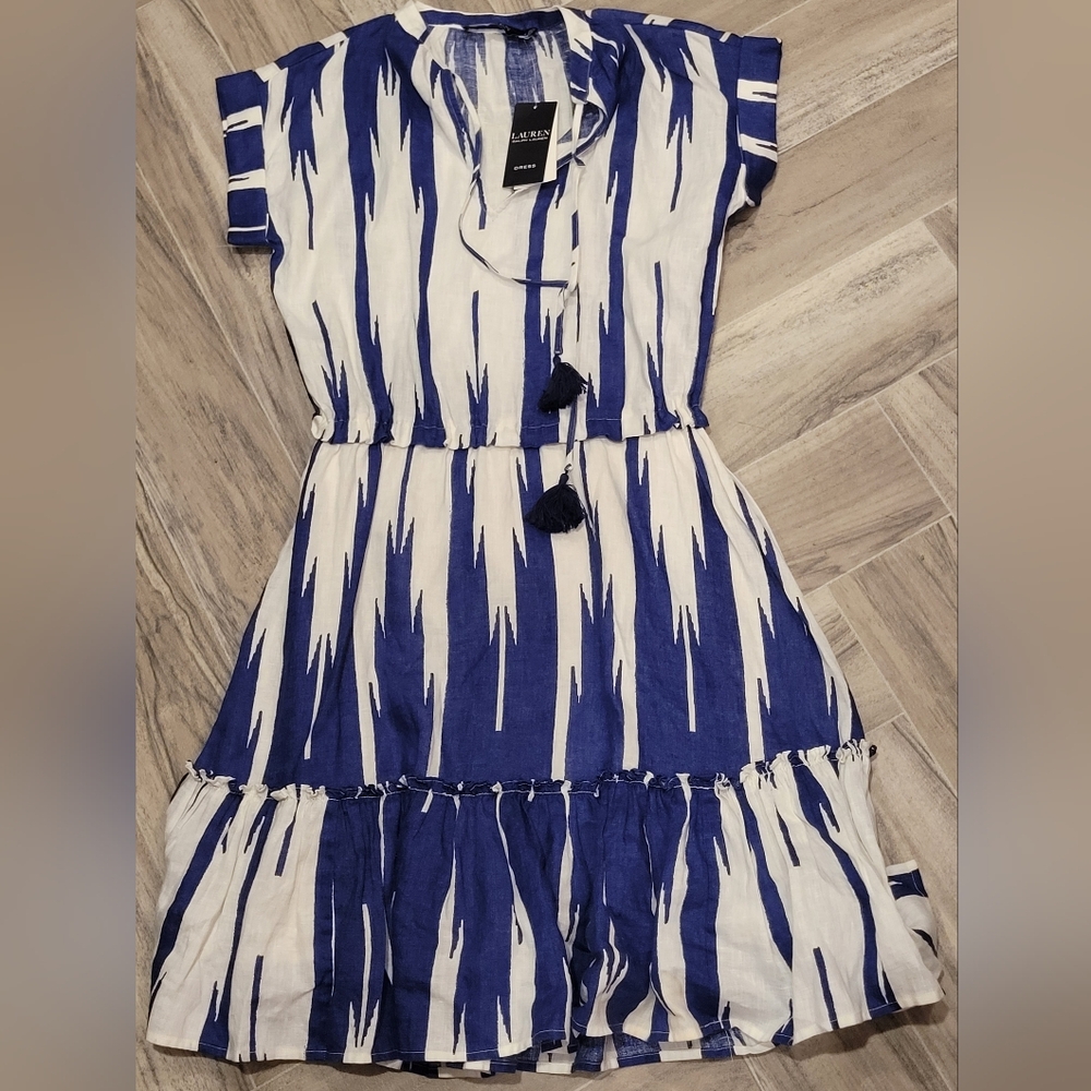 Ralph Lauren linen dress 0 blue and white